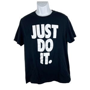 Nike Shirt Men Large Black Short Sleeve Just Do It Spellout Tee Solid Casual
